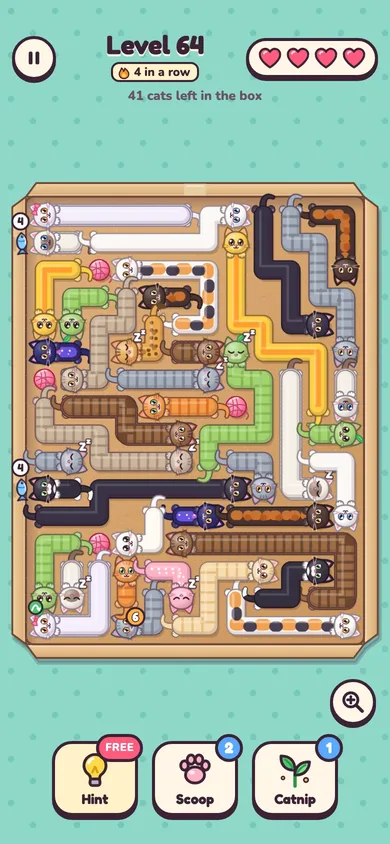 Noodle Cats puzzle level full of stretchy cats