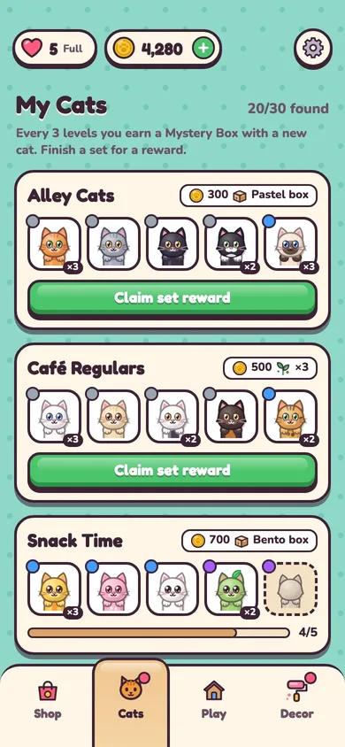 Cat collection screen